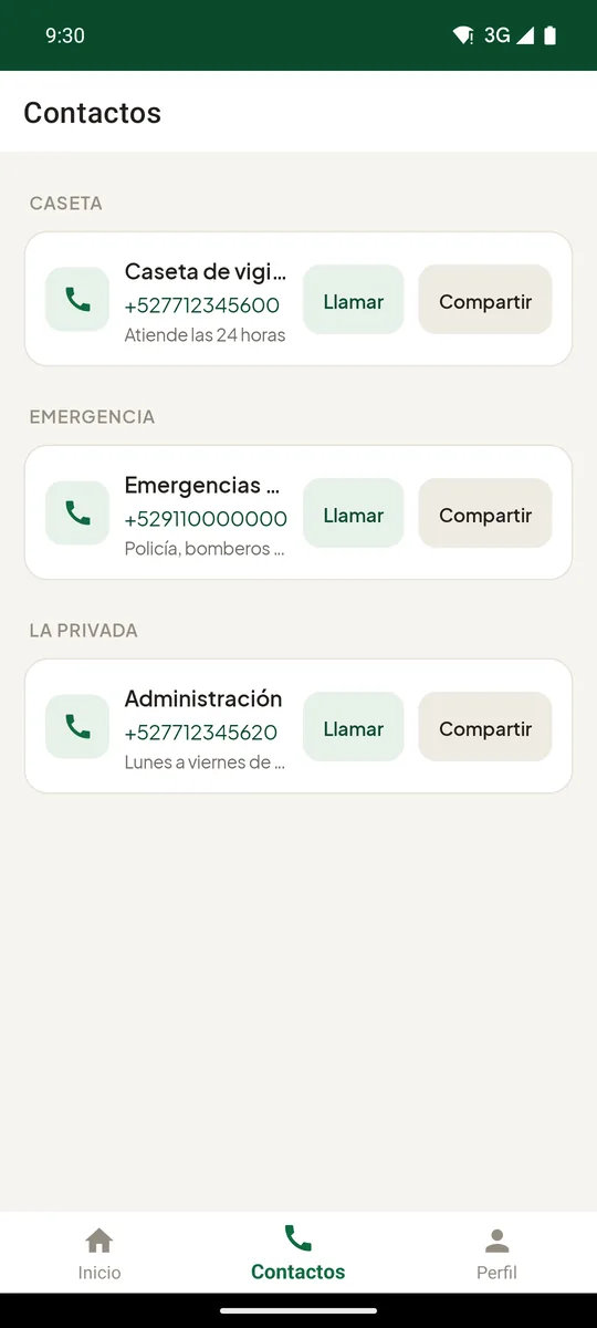 Contactos de la privada