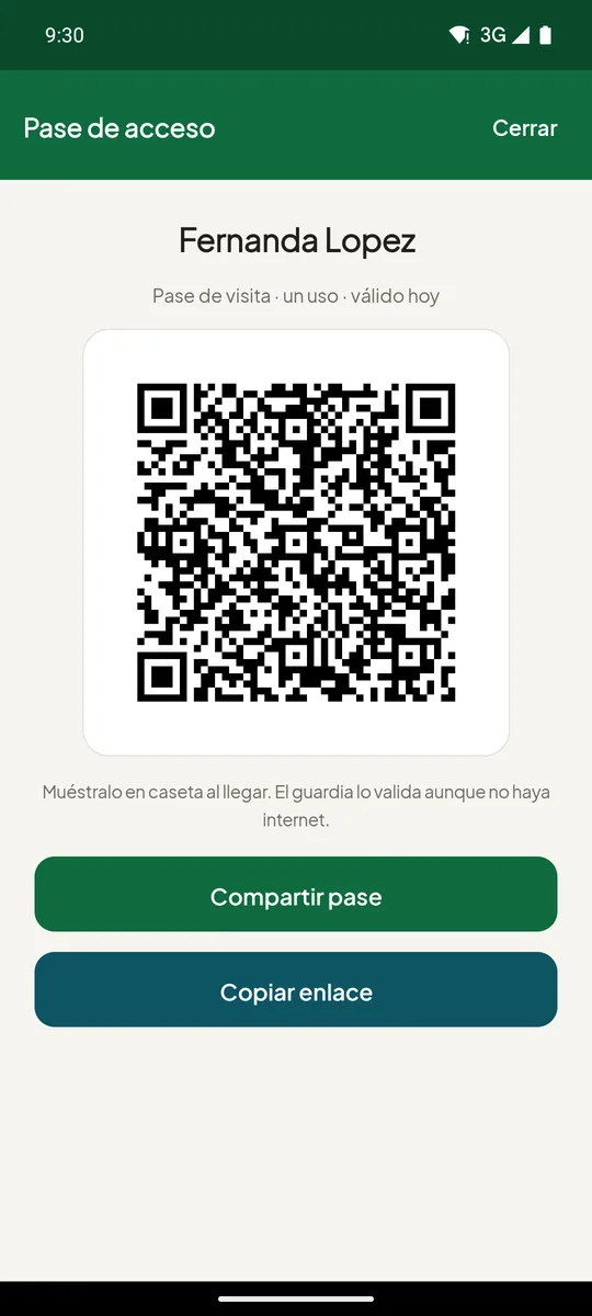 Pase QR para la visita
